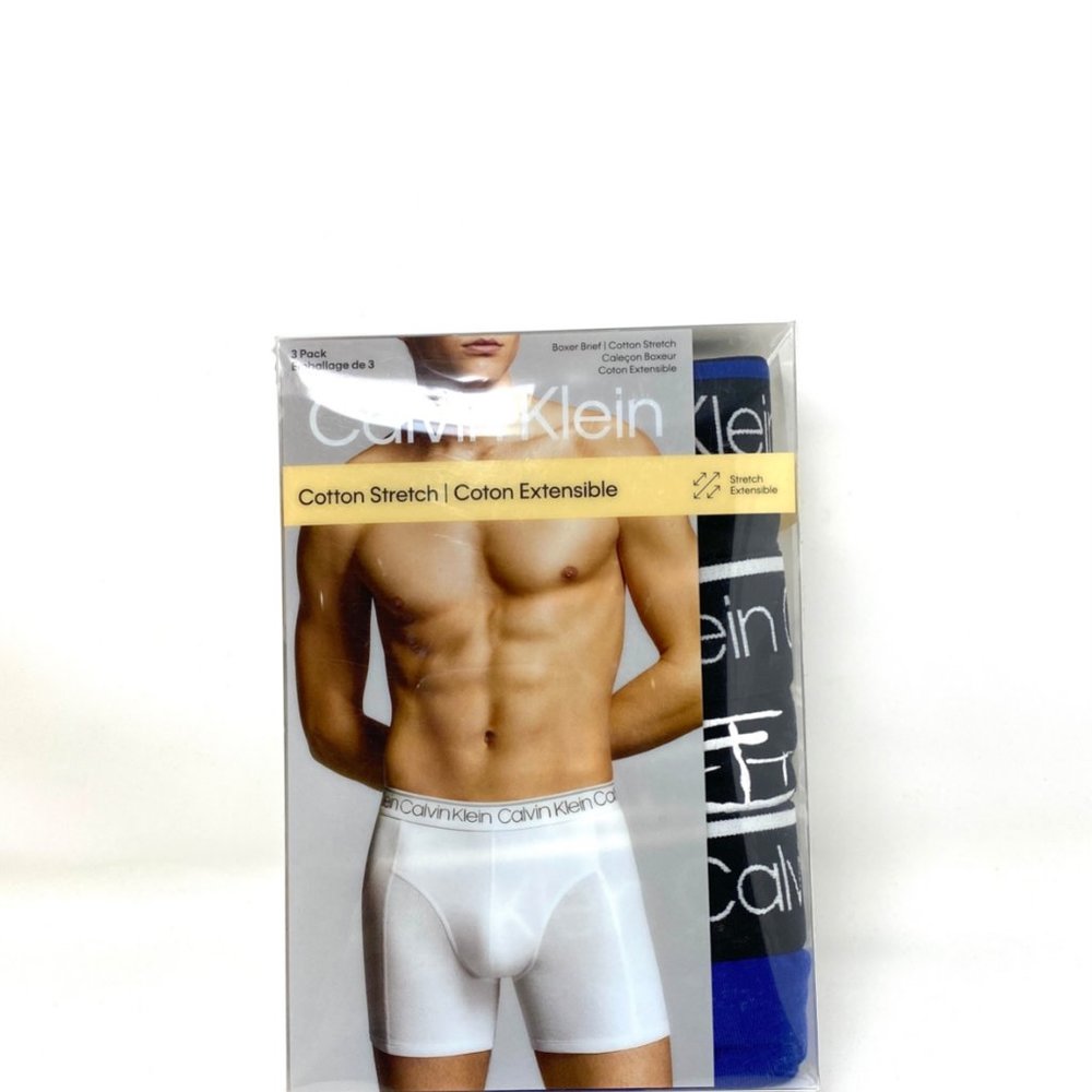 Calvin Klein 3 Pack Men's Size NP24220432 Cotton Stretch Boxer Briefs Black Blue - Picture 2 of 8